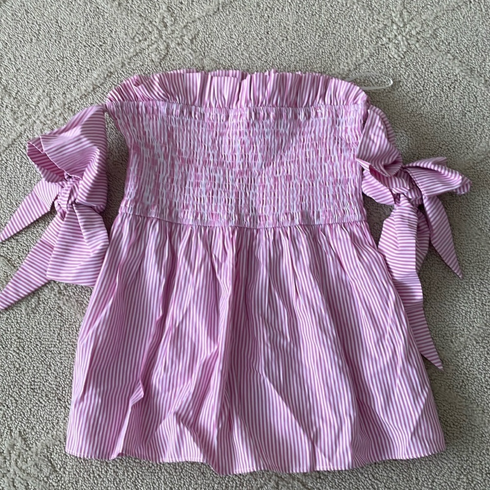 English Factory pink and white striped blouse size S